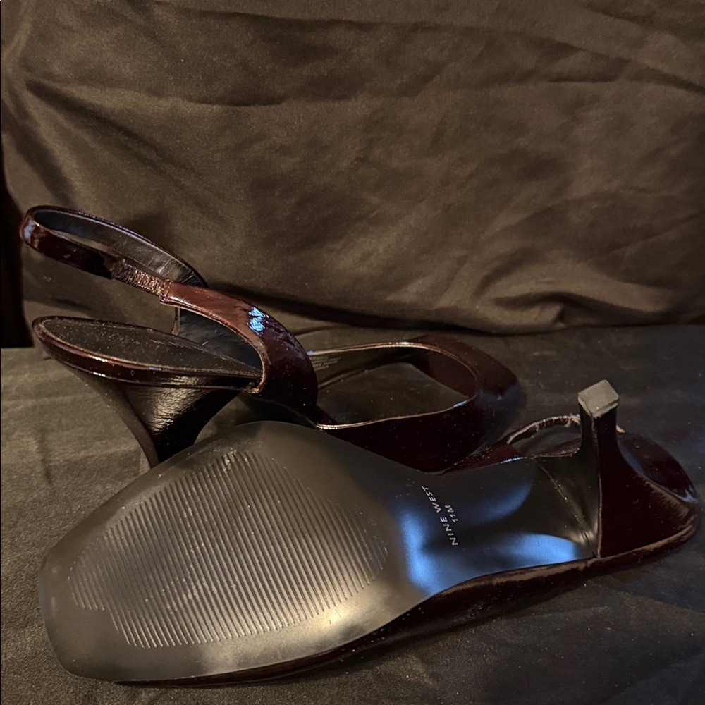 Nine West Dark Wine Peep Toe Slingback Heels - Picture 6 of 6